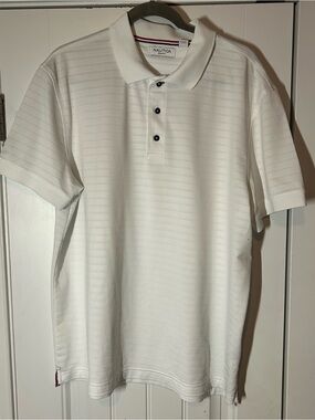 Nautica White Short-Sleeve Polo with Subtle Stripe